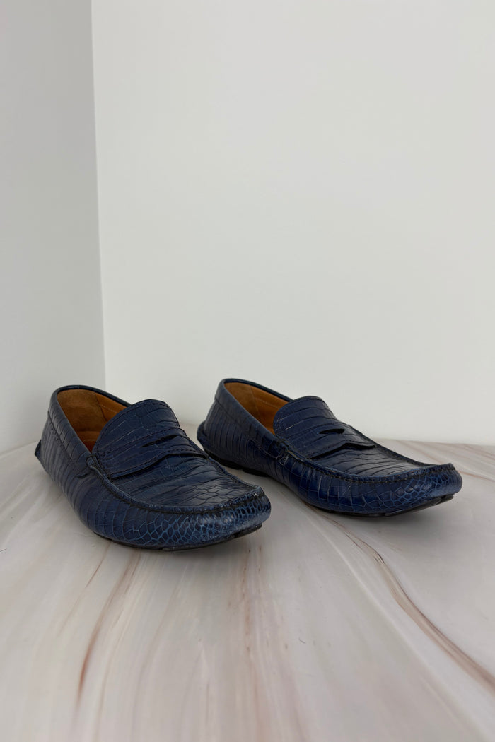 Prada embossed croc effect leather loafers