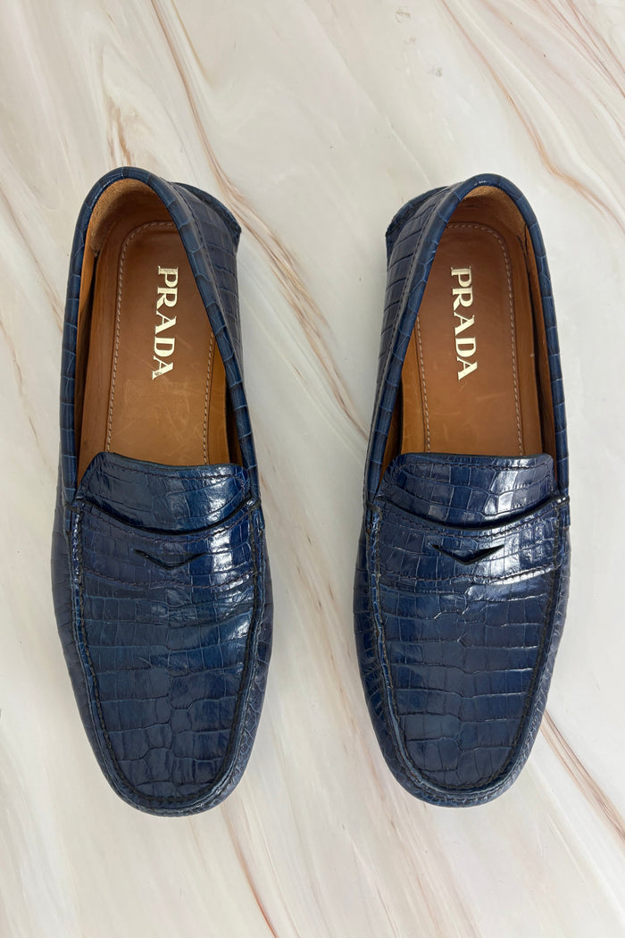 Prada embossed croc effect leather loafers