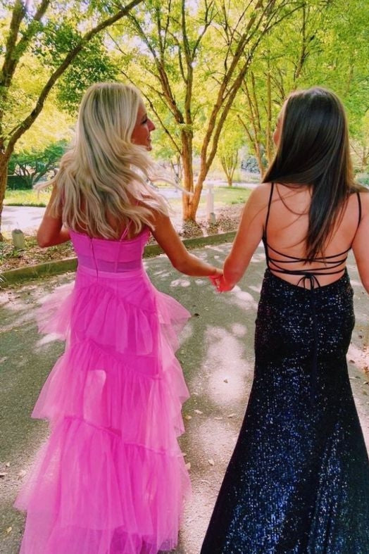 Princess Hot Pink Tulle Tiered Long Dress