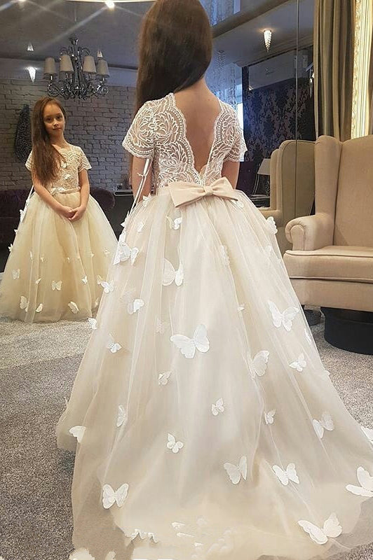 Princess Ivory Flower Girl Dress with Appliques