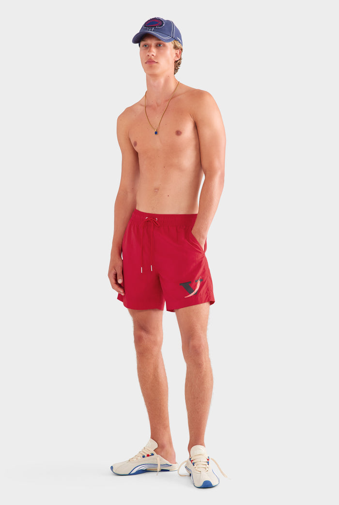 Printed Nylon Swim Short - Red/V Chilli