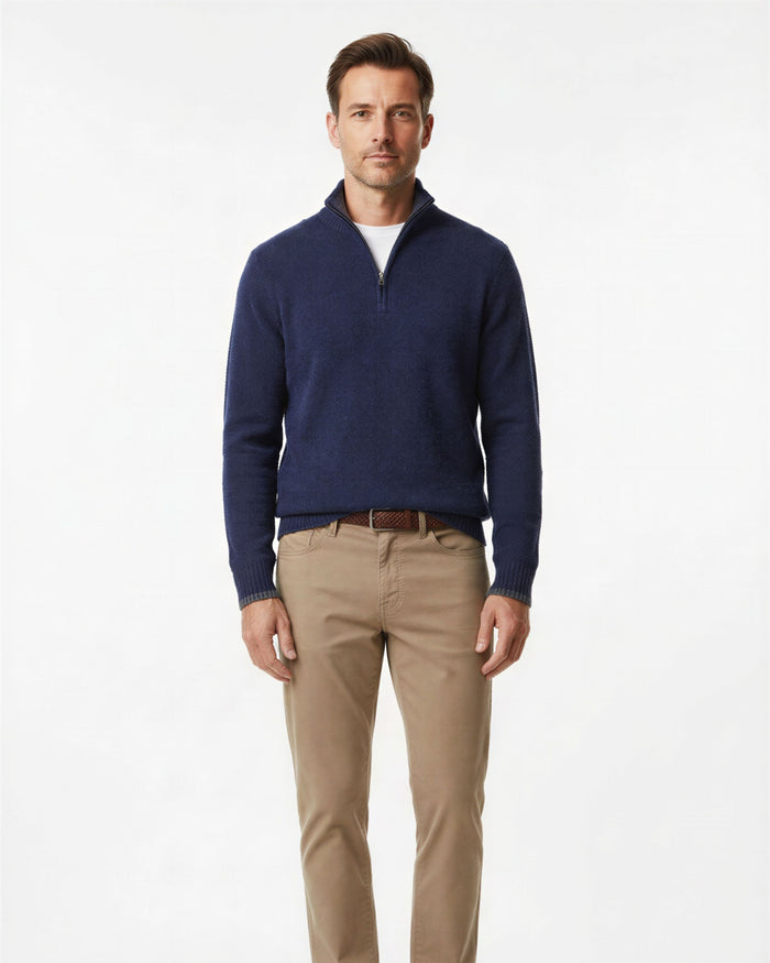 QUINN QUARTER-ZIP MERINO SWEATER - NAVY