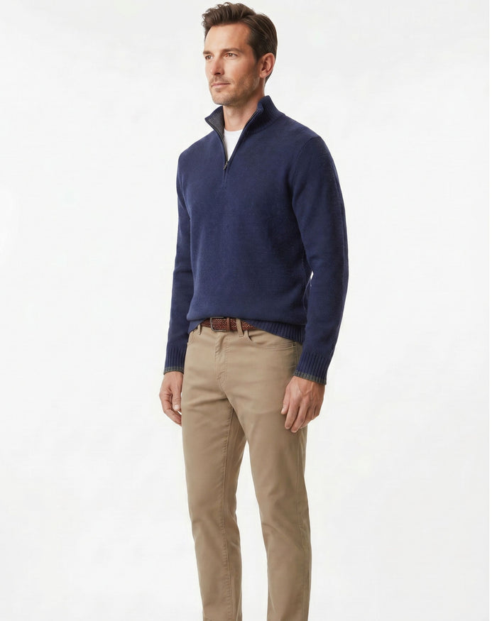 QUINN QUARTER-ZIP MERINO SWEATER - NAVY