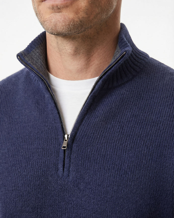 QUINN QUARTER-ZIP MERINO SWEATER - NAVY