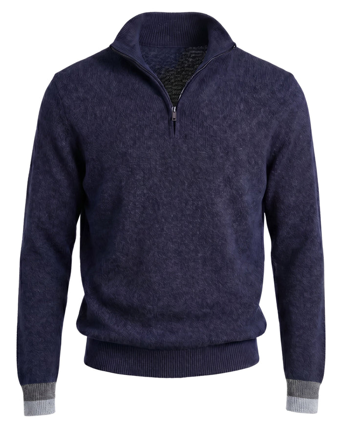 QUINN QUARTER-ZIP MERINO SWEATER - NAVY
