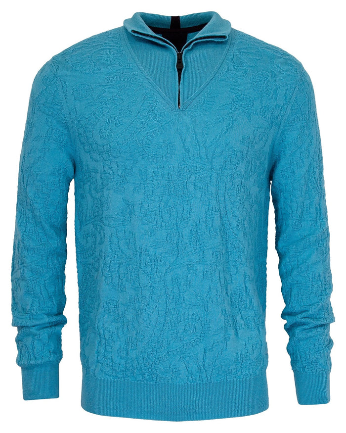 QUINN QUARTER-ZIP MERINO SWEATER - TEAL