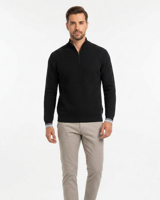 QUINN QUARTER-ZIP MERINO SWEATER IN BLACK