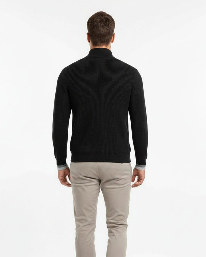 QUINN QUARTER-ZIP MERINO SWEATER IN BLACK