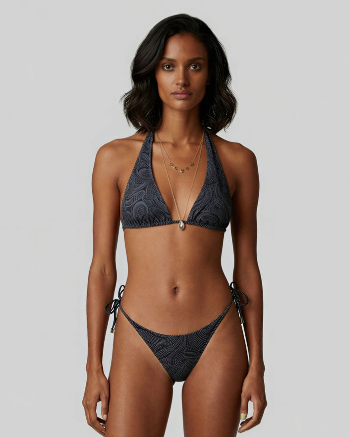 RAQUEL CROCHET PAISLEY CAVIAR WOMENS BIKINI TOP