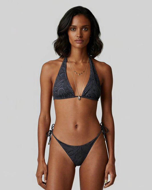 RAQUEL CROCHET PAISLEY CAVIAR WOMENS BIKINI TOP