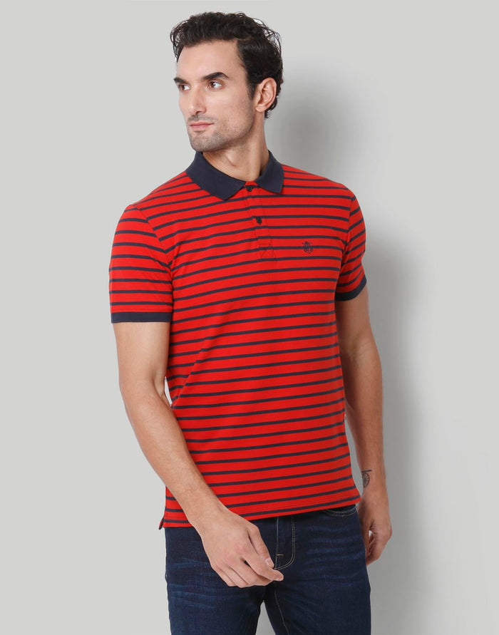 Red Striped Polo Neck T-Shirt