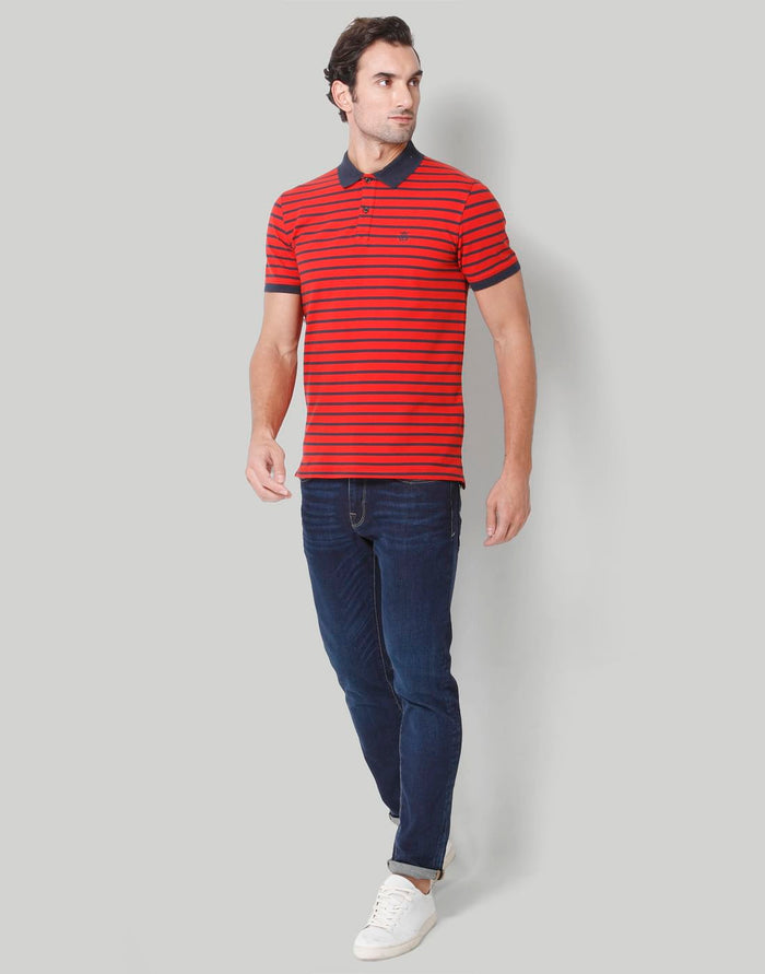 Red Striped Polo Neck T-Shirt