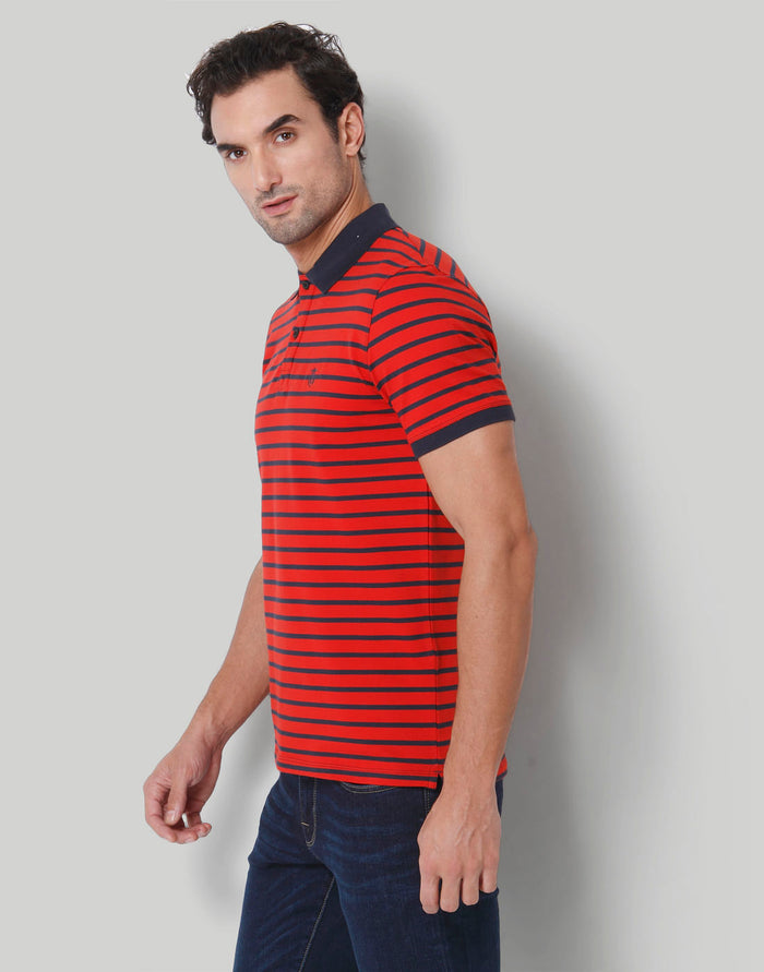 Red Striped Polo Neck T-Shirt