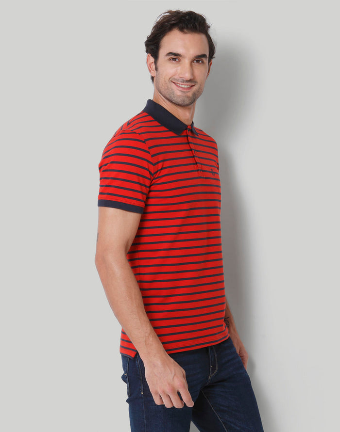 Red Striped Polo Neck T-Shirt