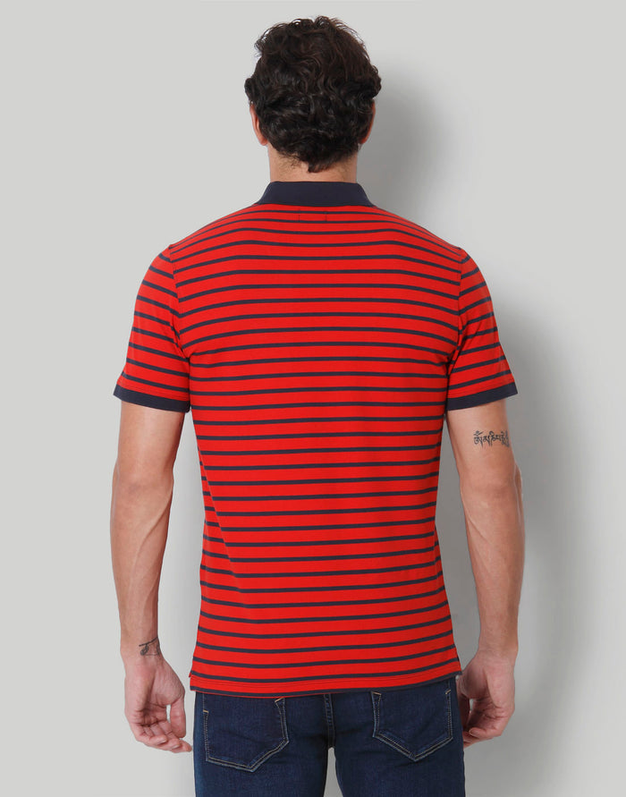 Red Striped Polo Neck T-Shirt