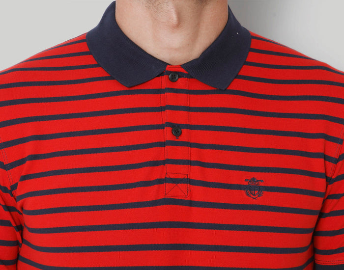 Red Striped Polo Neck T-Shirt