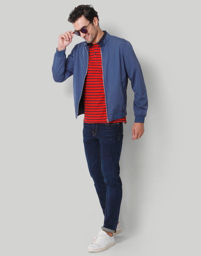 Red Striped Polo Neck T-Shirt