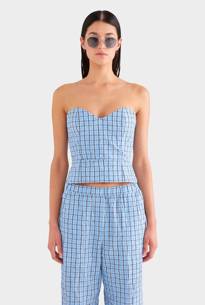Relaxed Check Cotton Pant - Blue Crushed Check
