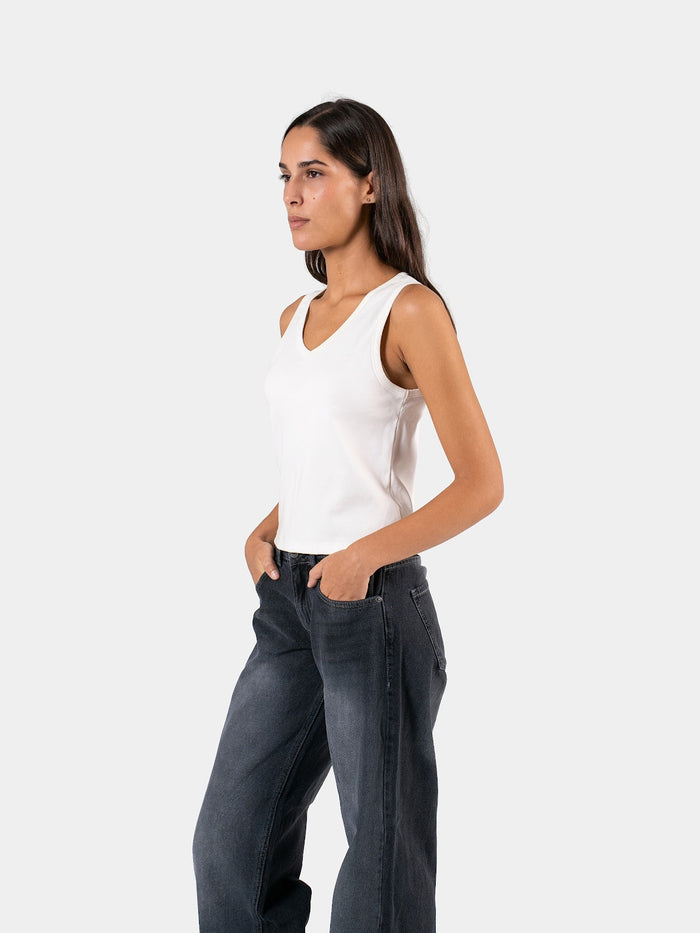 RELAXED V-NECK TANK TOP OFF-WHITE 2