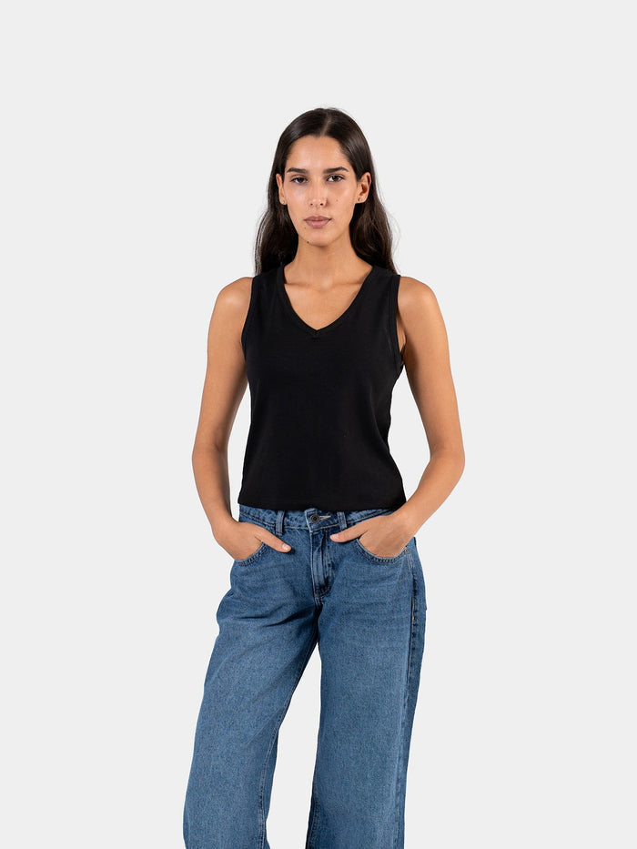 RELAXED V-NECK TANK TOP BLACK 1