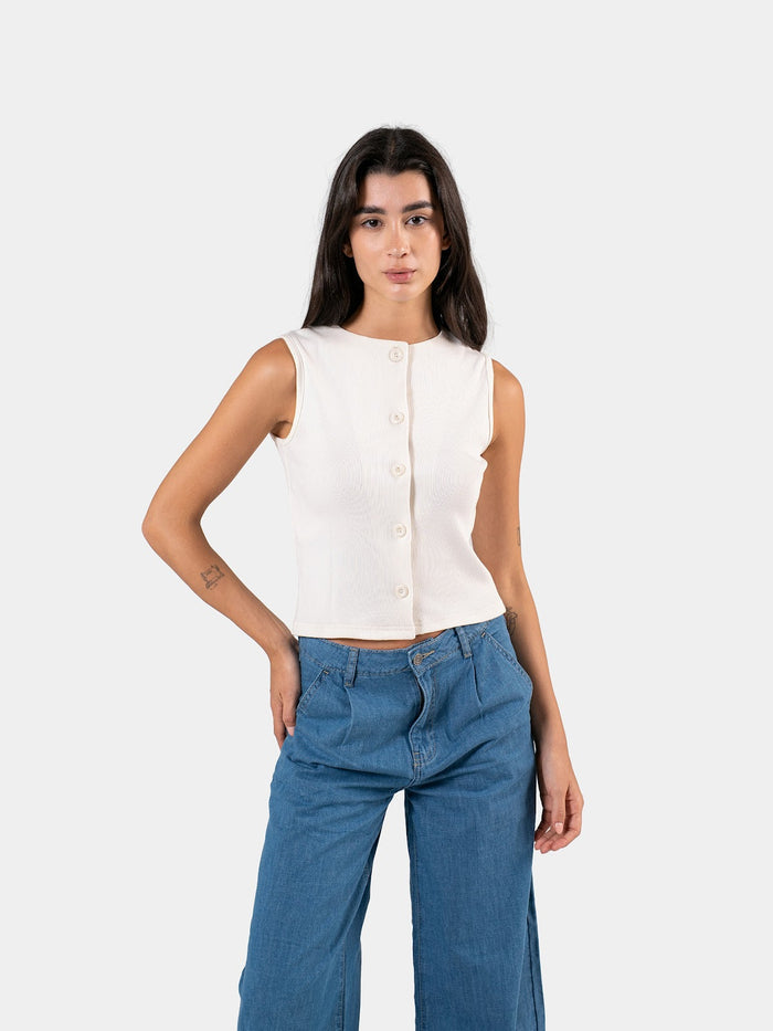 RIBBED BUTTON TANK OFF-WHITE 3