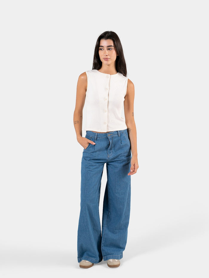 RIBBED BUTTON TANK OFF-WHITE 1