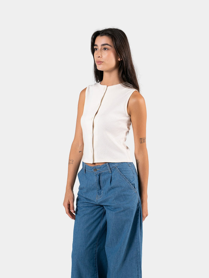 RIBBED BUTTON TANK OFF-WHITE 4