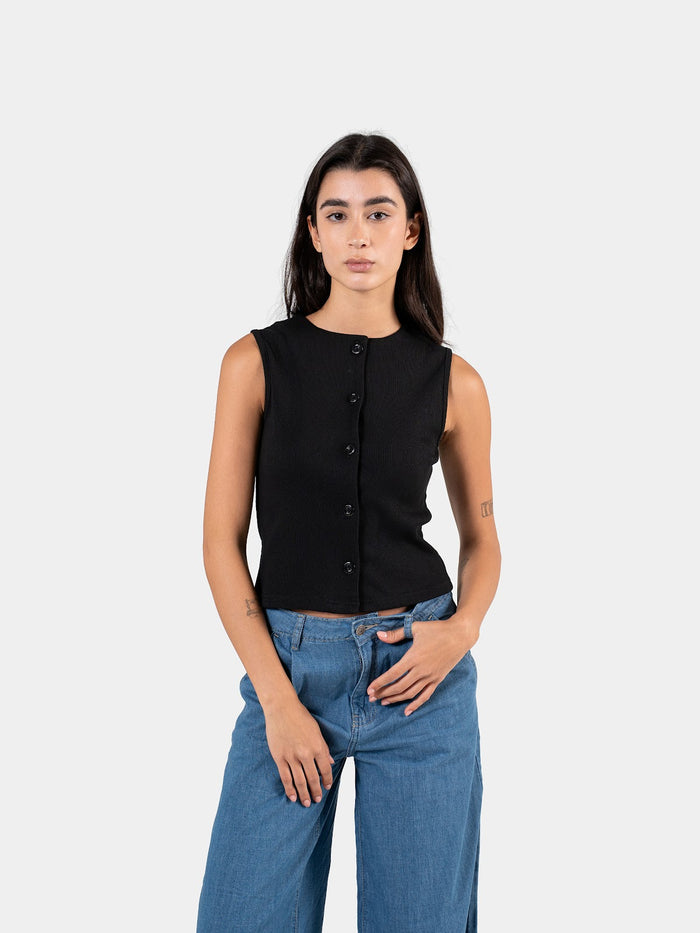RIBBED BUTTON TANK BLACK 4