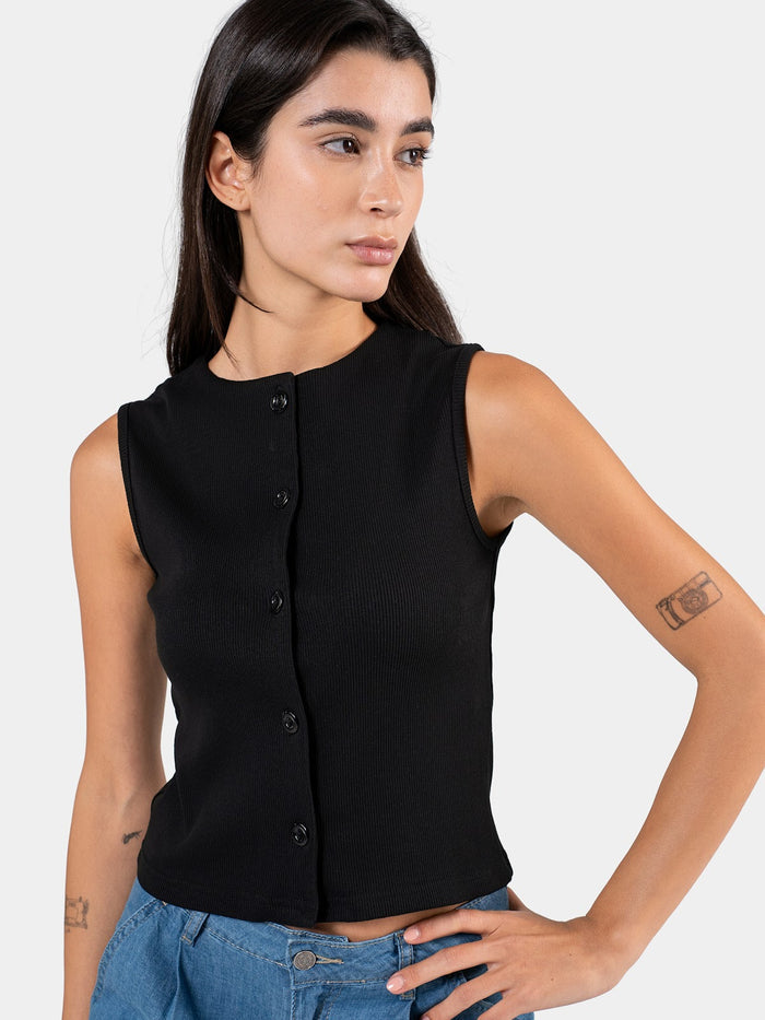 RIBBED BUTTON TANK BLACK 6