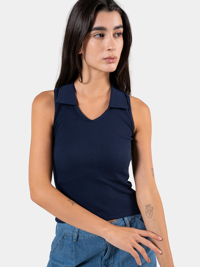 RIBBED COLLARED TANK TOP NAVY 5