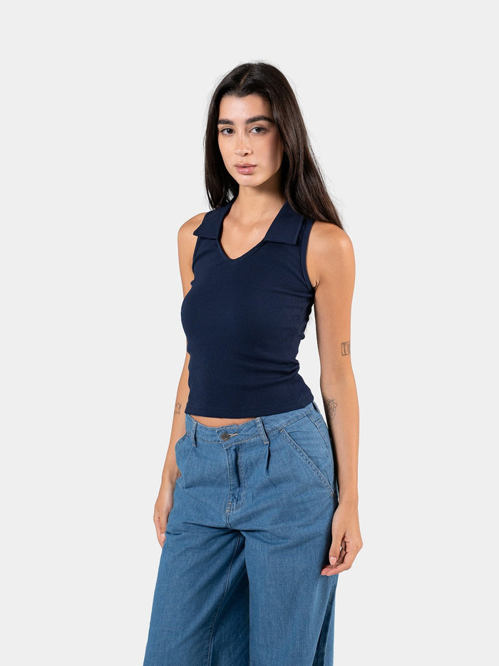 RIBBED COLLARED TANK TOP NAVY 2
