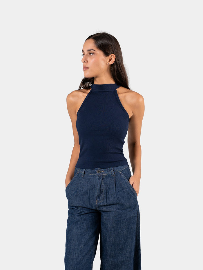 RIBBED HALTER TOP NAVY 4