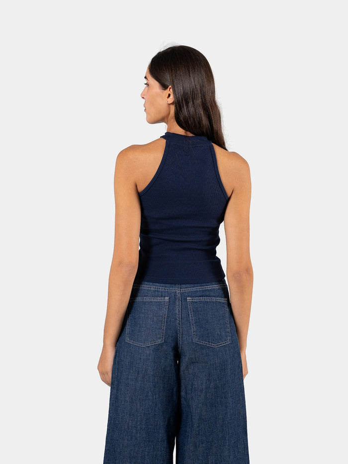 RIBBED HALTER TOP NAVY 6