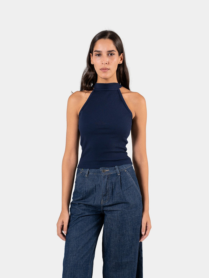 RIBBED HALTER TOP NAVY 3