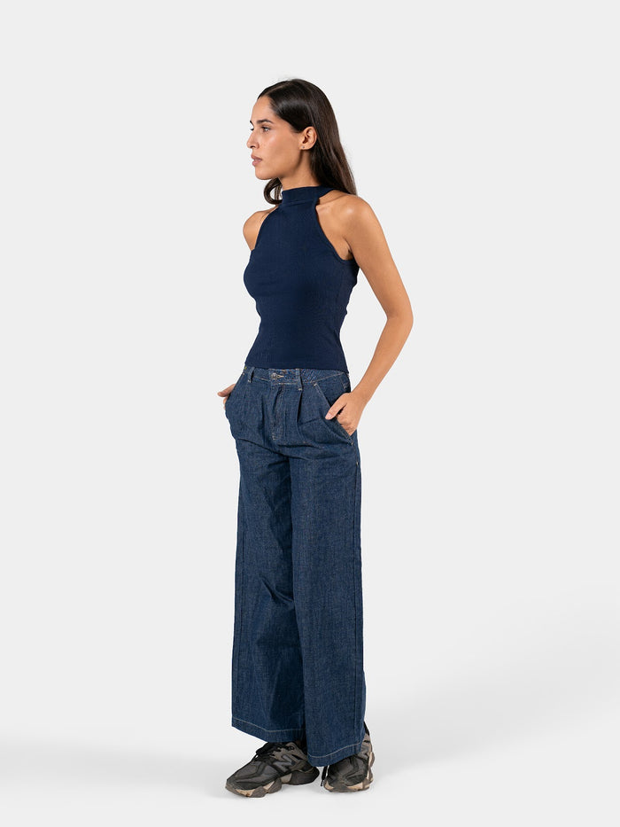 RIBBED HALTER TOP NAVY 2