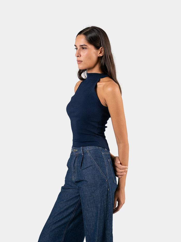 RIBBED HALTER TOP NAVY 5