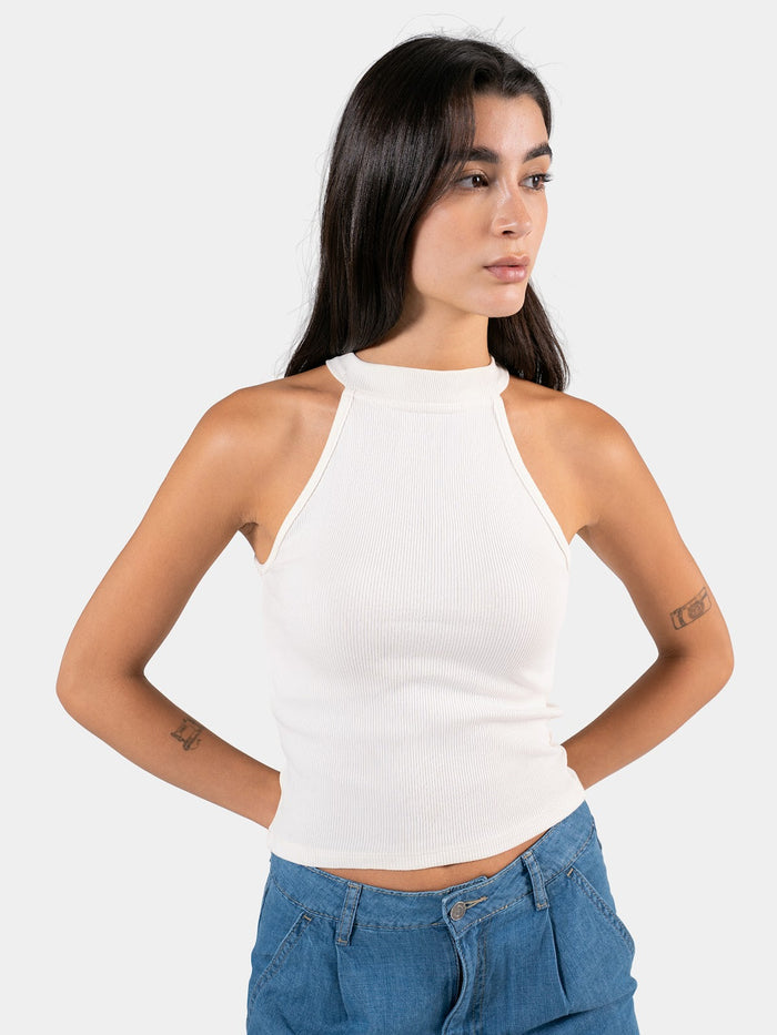 RIBBED HALTER TOP OFF-WHITE 7