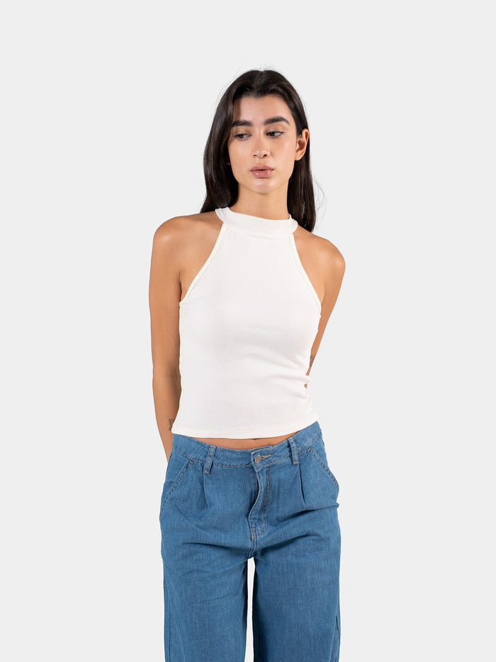 RIBBED HALTER TOP OFF-WHITE 6