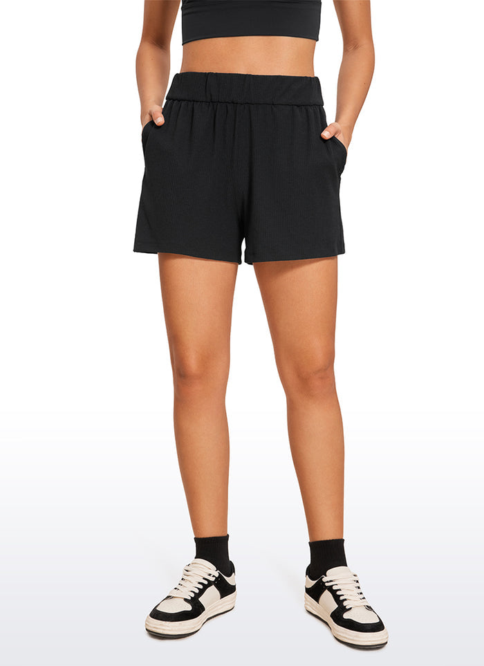 CRZ YOGA Women's Ribbed High Waisted Sweat Shorts 3'' Black