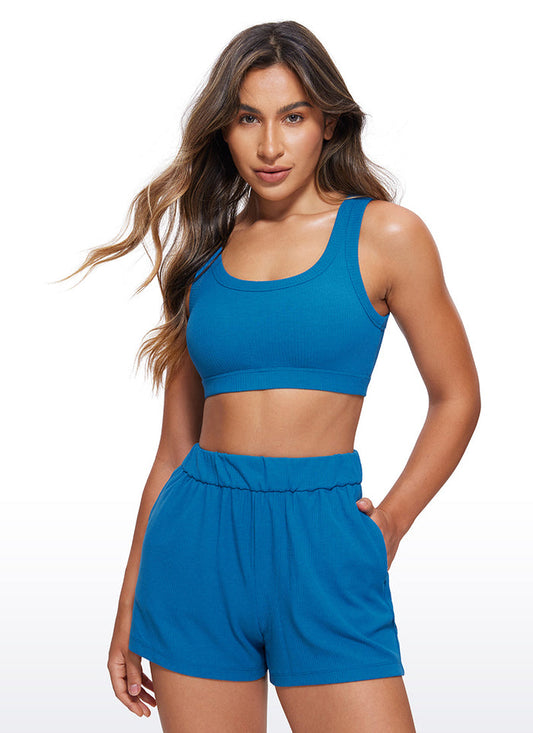 CRZ YOGA Women U Back Wireless Medium Impact Ribbed Sports Bras Super-sonic Blue