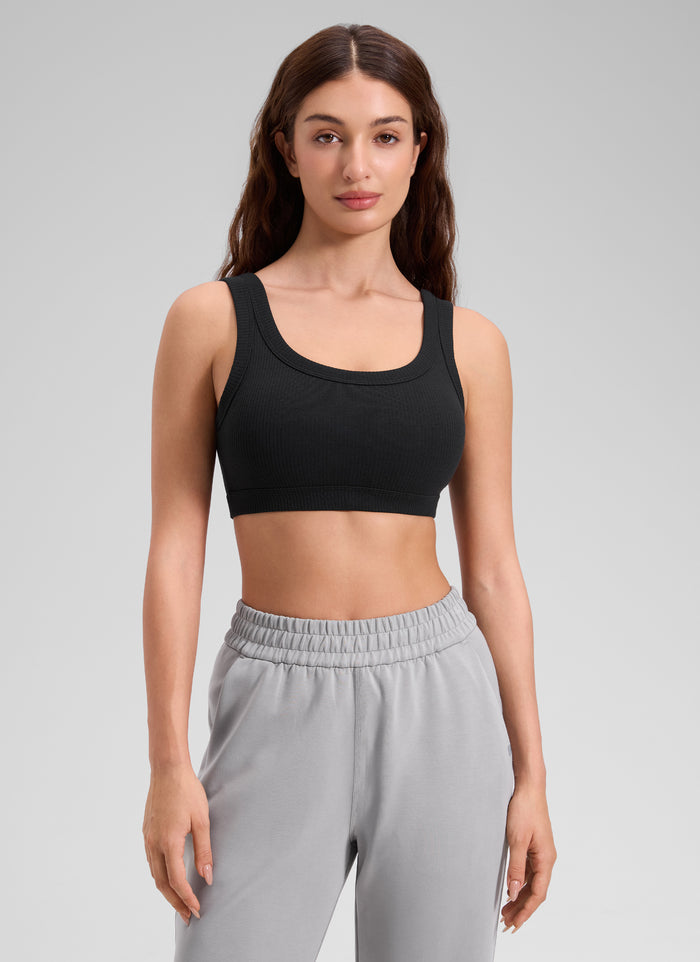 CRZ YOGA Women U Back Wireless Medium Impact Ribbed Sports Bras Black