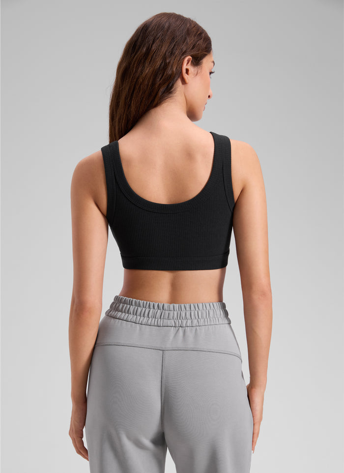 CRZ YOGA Women U Back Wireless Medium Impact Ribbed Sports Bras Black
