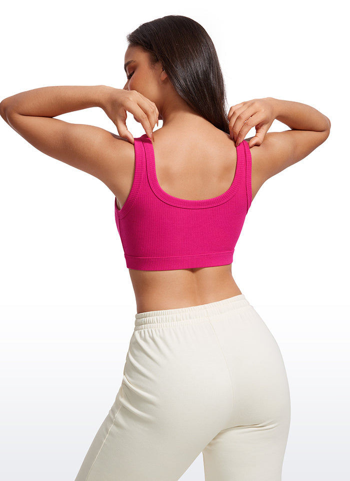 CRZ YOGA Women U Back Wireless Medium Impact Ribbed Sports Bras Granita Pink