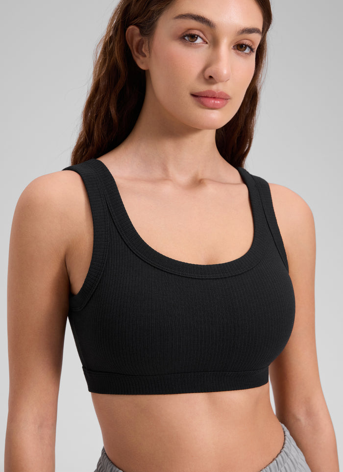 CRZ YOGA Women U Back Wireless Medium Impact Ribbed Sports Bras Black