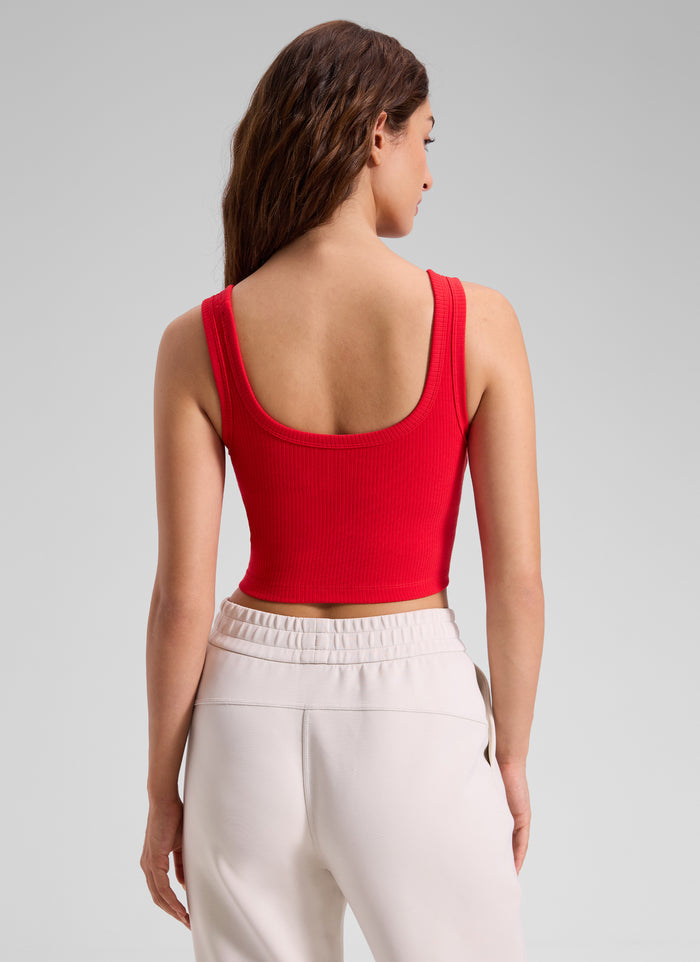 CRZ YOGA Women Longline U Neck Medium Impact Ribbed Sports Bras Deep Red
