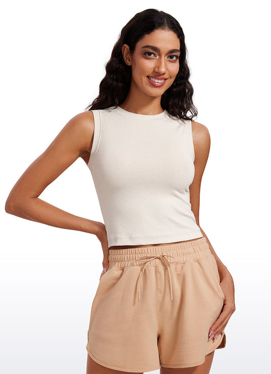 CRZ YOGA Women's Yoga Tight Fit Ribbed Tank high Neck Waist Length Milky White