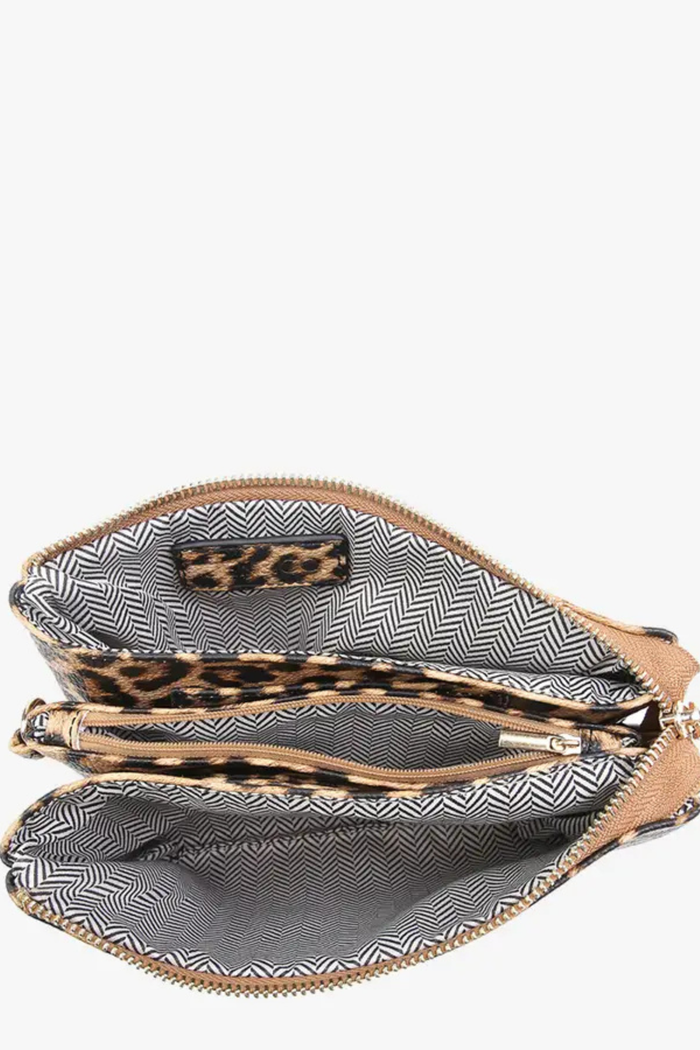 Riley Monogrammable 3-Compartment Crossbody & Wristlet in Leopard Print