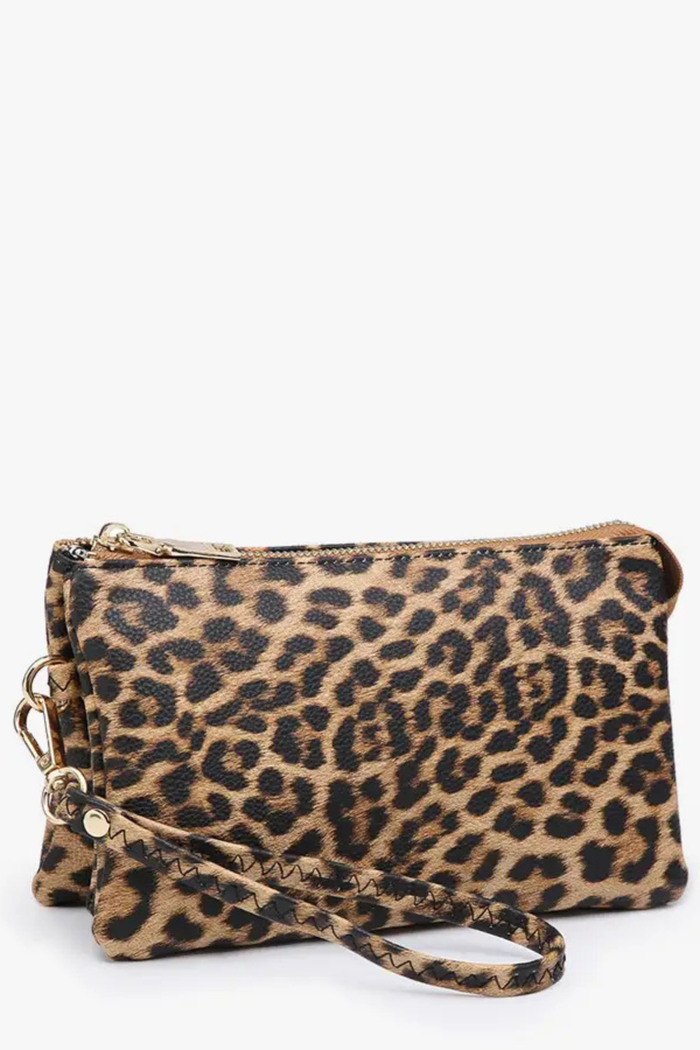 Riley Monogrammable 3-Compartment Crossbody & Wristlet in Leopard Print