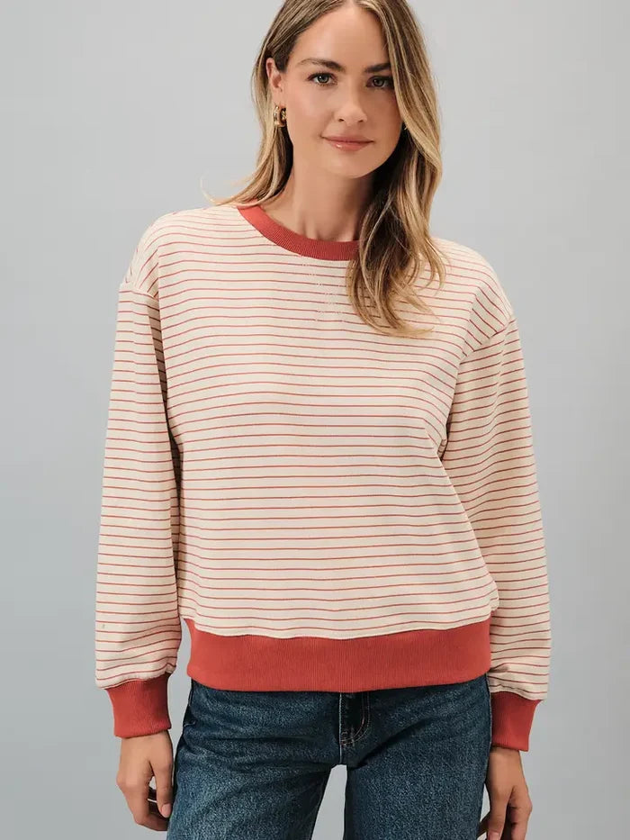 Round Neck Long Sleeve Stripe Sweatshirt
