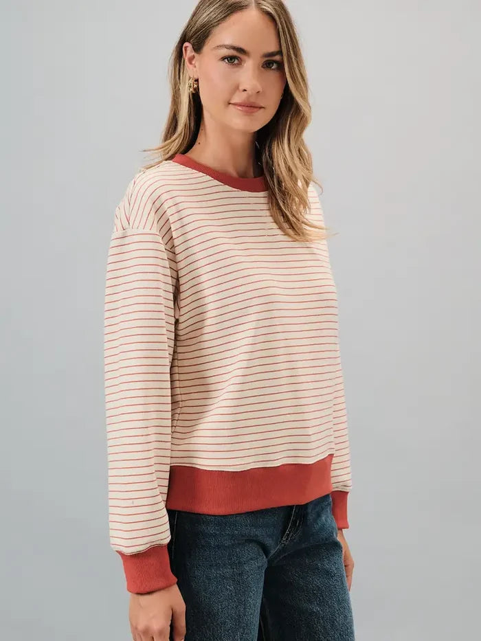 Round Neck Long Sleeve Stripe Sweatshirt